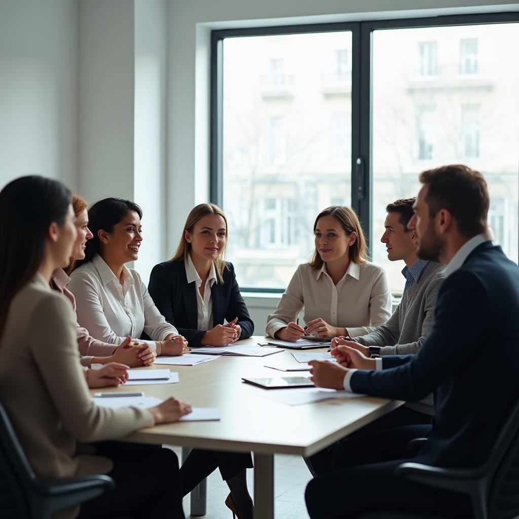 Group of professionals discussing real estate co-investment strategy